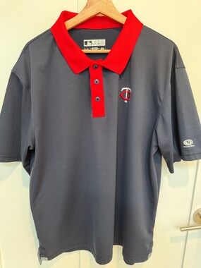 Majestic Men's Navy Polo with Red Collar and Placket